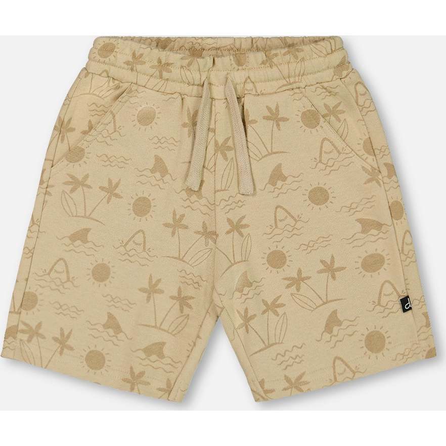 French Terry Short, Beige With Palm Trees - Shorts - 1