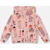 French Terry Hoodie Cardigan, Pink And Coral Houses - Sweatshirts - 1 - thumbnail