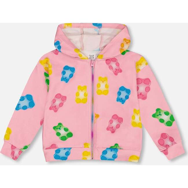 French Terry Hoodie Cardigan, Pink Multicolored Gummies