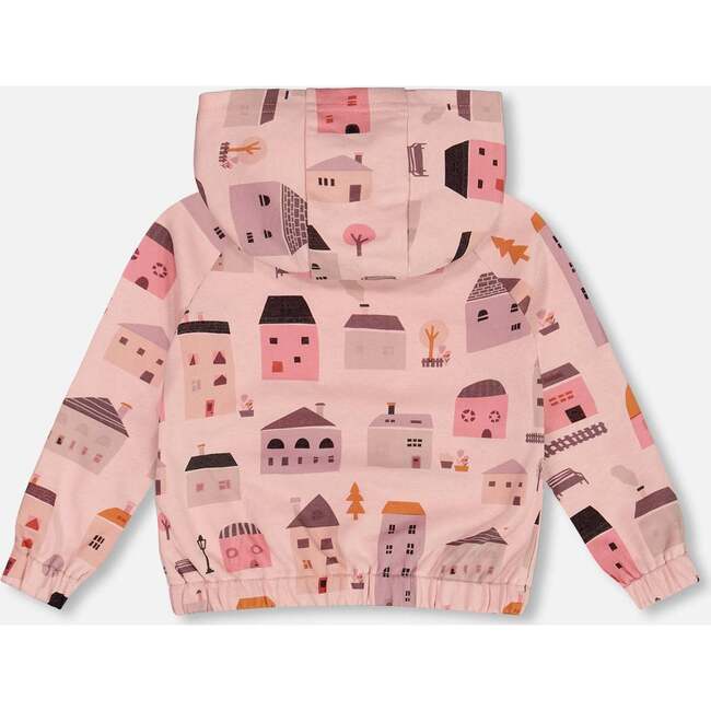 French Terry Hoodie Cardigan, Pink And Coral Houses - Sweatshirts - 3