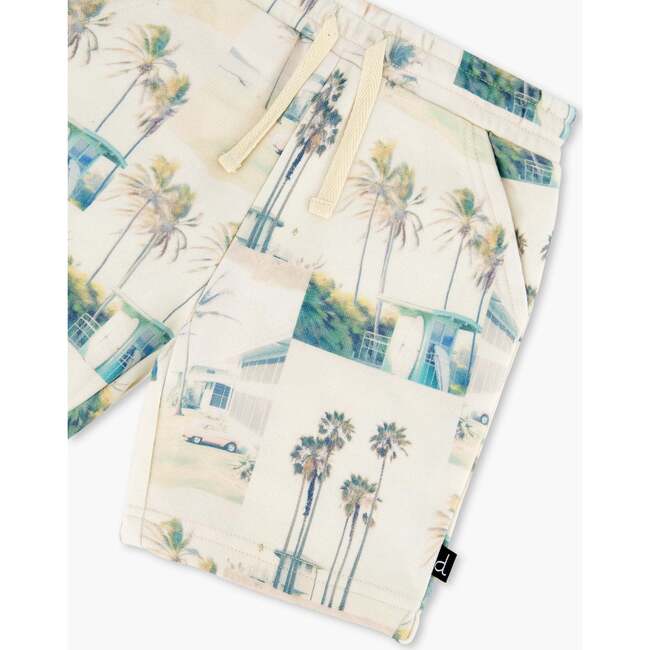 French Terry Short, Beige Palm Tree And Teal - Shorts - 5