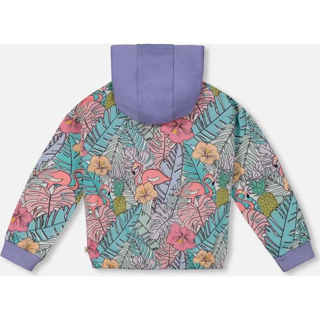 French Terry Hoodie Cardigan, Lilac Tropical And Pink Flamingos - Sweatshirts - 4