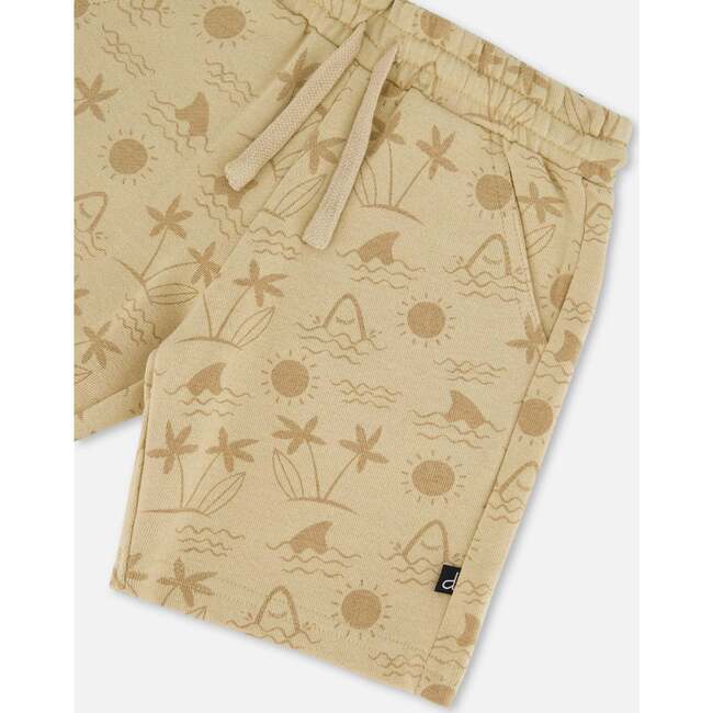 French Terry Short, Beige With Palm Trees - Shorts - 4