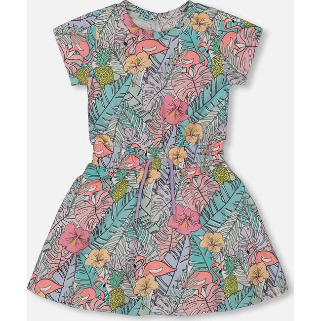 French Terry Dress, Lilac Tropical And Pink Flamingos