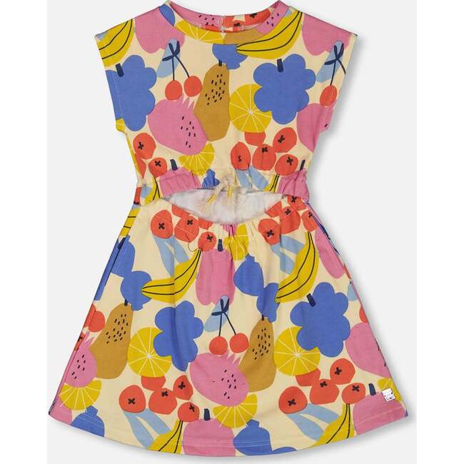 French Terry Dress, Fruits On Yellow Background