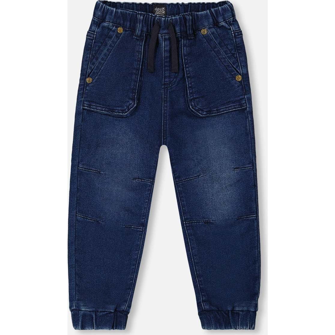 French Terry Denim Jogger Pant, Dark Denim Blue - Pants - 1
