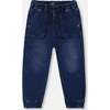 French Terry Denim Jogger Pant, Dark Denim Blue - Pants - 1 - thumbnail