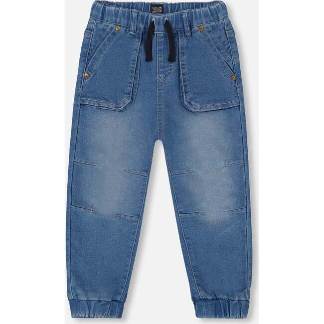 French Terry Denim Jogger Pant, Denim Blue