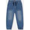 French Terry Denim Jogger Pant, Denim Blue - Pants - 1 - thumbnail