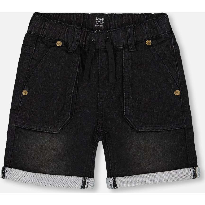 French Terry Denim Short, Black Jeans - Shorts - 1