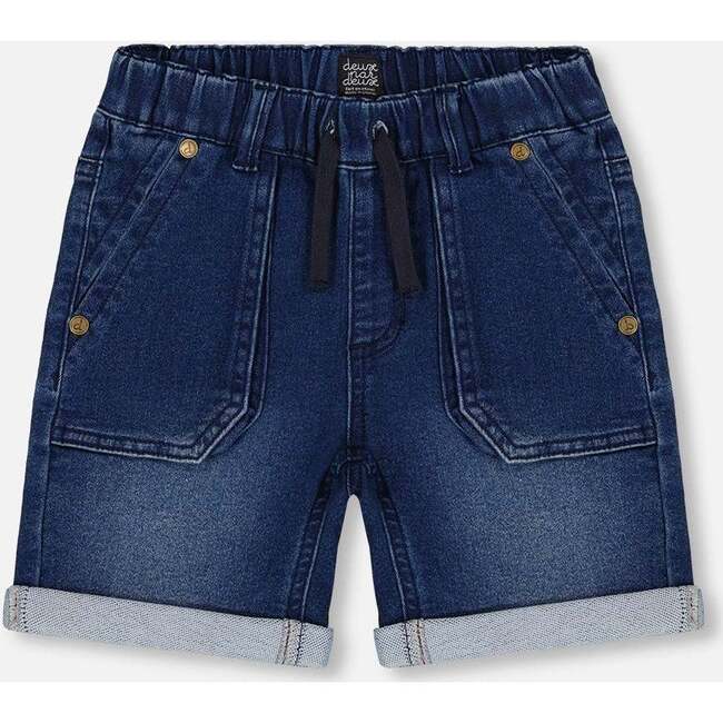 French Terry Denim Short, Dark Denim Blue