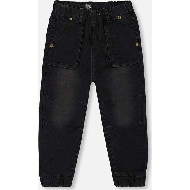 French Terry Denim Jogger Pant, Black Jeans