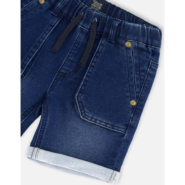 French Terry Denim Short, Dark Denim Blue - Shorts - 5