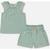 Chambray Blouse And Short Set, Mint Green Striped - Mixed Apparel Set - 1 - thumbnail