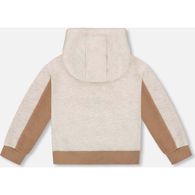 French Terry Color Block Pullover Hoodie Sweatshirt, Beige And Off-White - Sweatshirts - 3