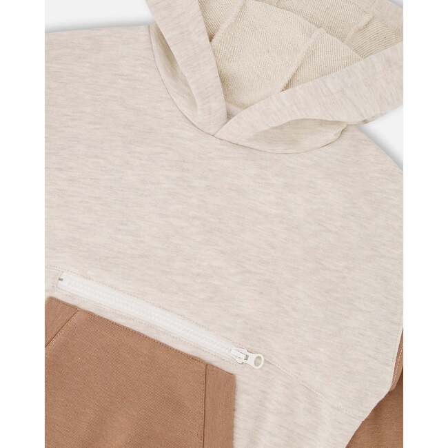 French Terry Color Block Pullover Hoodie Sweatshirt, Beige And Off-White - Sweatshirts - 4