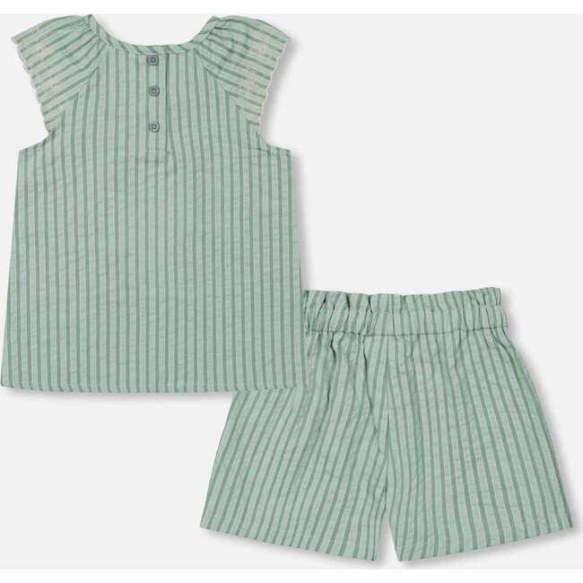 Chambray Blouse And Short Set, Mint Green Striped - Mixed Apparel Set - 3