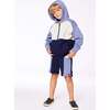 French Terry Color Block Full Zip Hoodie Sweatshirt, Blue, Navy And Cream - Sweatshirts - 3