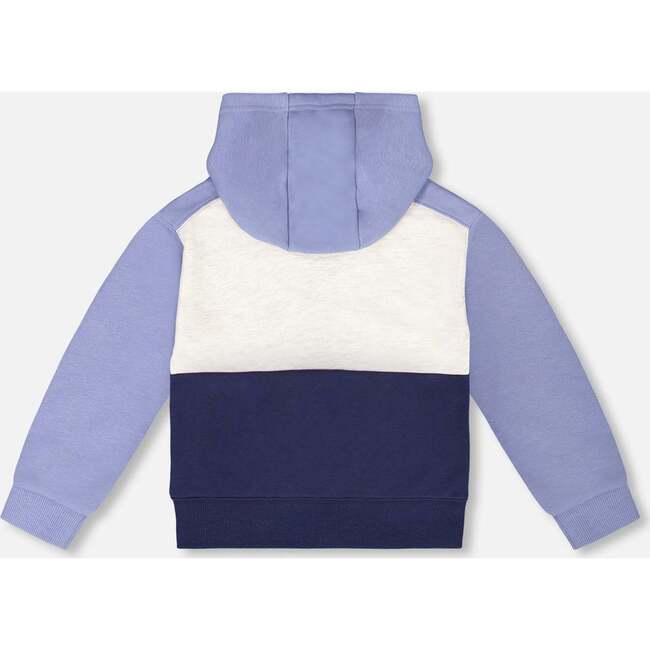 French Terry Color Block Full Zip Hoodie Sweatshirt, Blue, Navy And Cream - Sweatshirts - 4