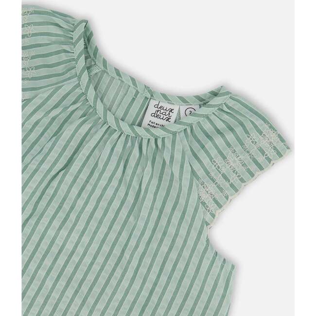 Chambray Blouse And Short Set, Mint Green Striped - Mixed Apparel Set - 4