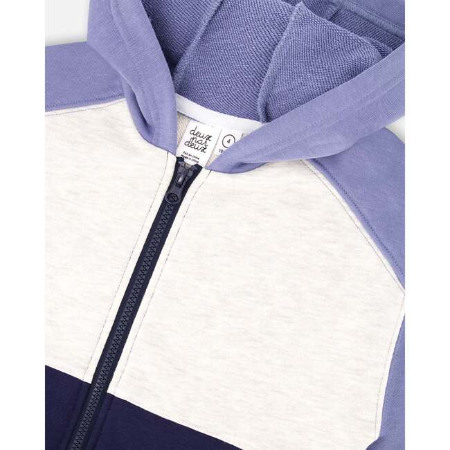 French Terry Color Block Full Zip Hoodie Sweatshirt, Blue, Navy And Cream - Sweatshirts - 5