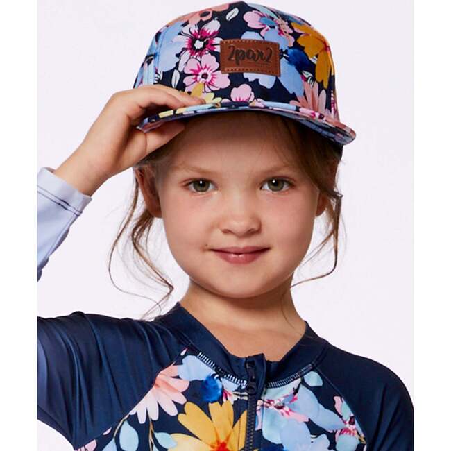 Cap, Navy And Yellow And Pink Flowers - Hats - 4