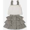 Bow Top And Ruffled Skirt Set, White And Black Striped - Dresses - 3