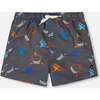 Boardshorts, Orange, Red, And Blue Sharks On Gray - Swim Trunks - 1 - thumbnail