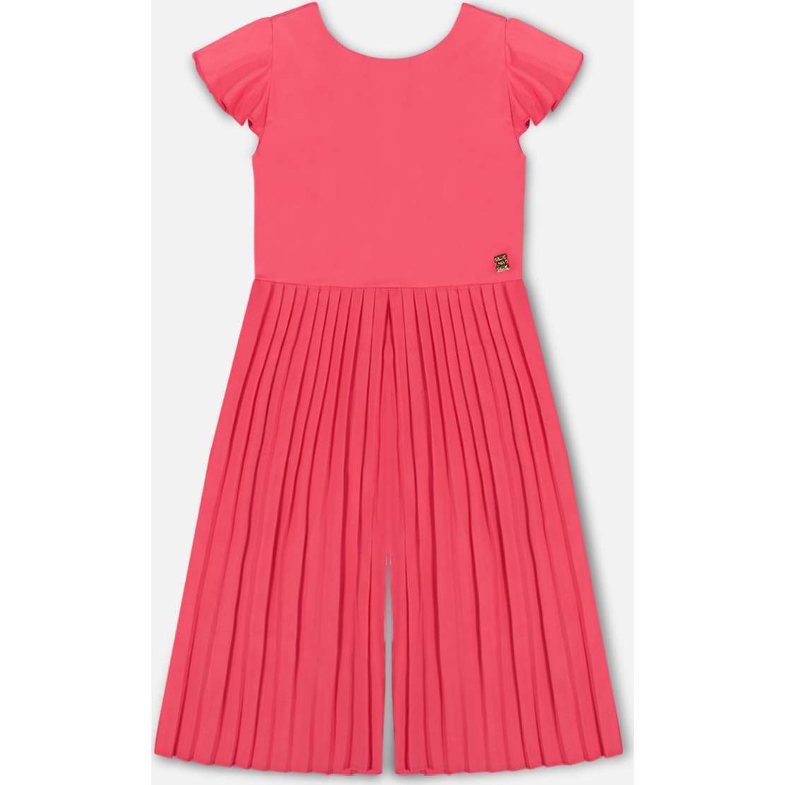 Bi-Material Pleated Wide Leg Jumpsuit, Candy Pink - Rompers - 1
