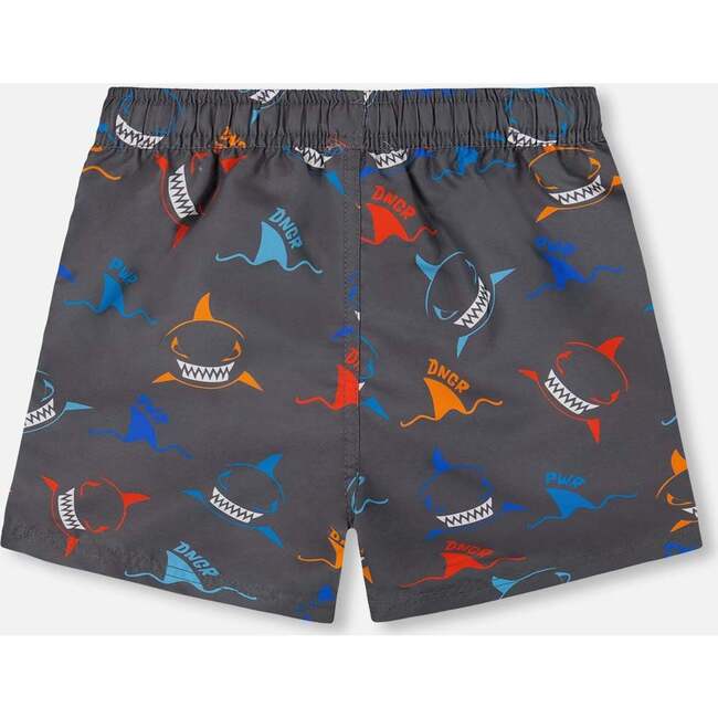 Boardshorts, Orange, Red, And Blue Sharks On Gray - Swim Trunks - 4