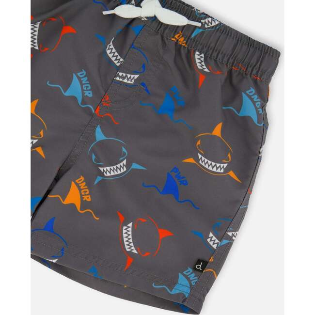 Boardshorts, Orange, Red, And Blue Sharks On Gray - Swim Trunks - 5