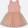 Bi-Material Dress With Mesh Skirt, Warm Old Pink - Dresses - 1 - thumbnail