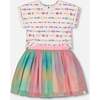 Bi-Material Dress With Mesh Skirt, Multicolored Tie Dye And White - Dresses - 1 - thumbnail