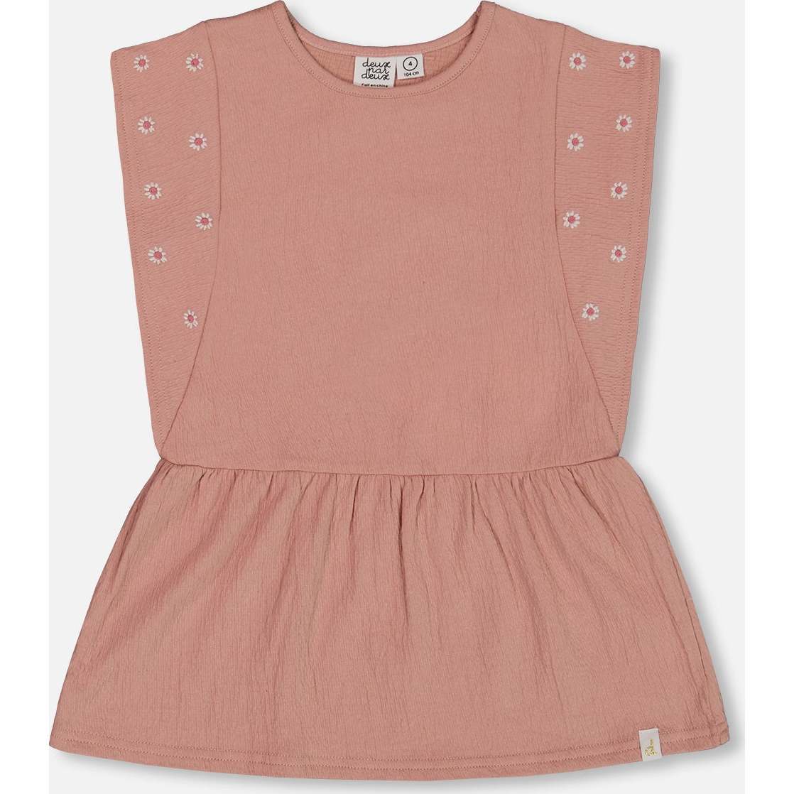 Crinkle Jersey Tunic With Embroidery, Dark Old Pink - Blouses - 1