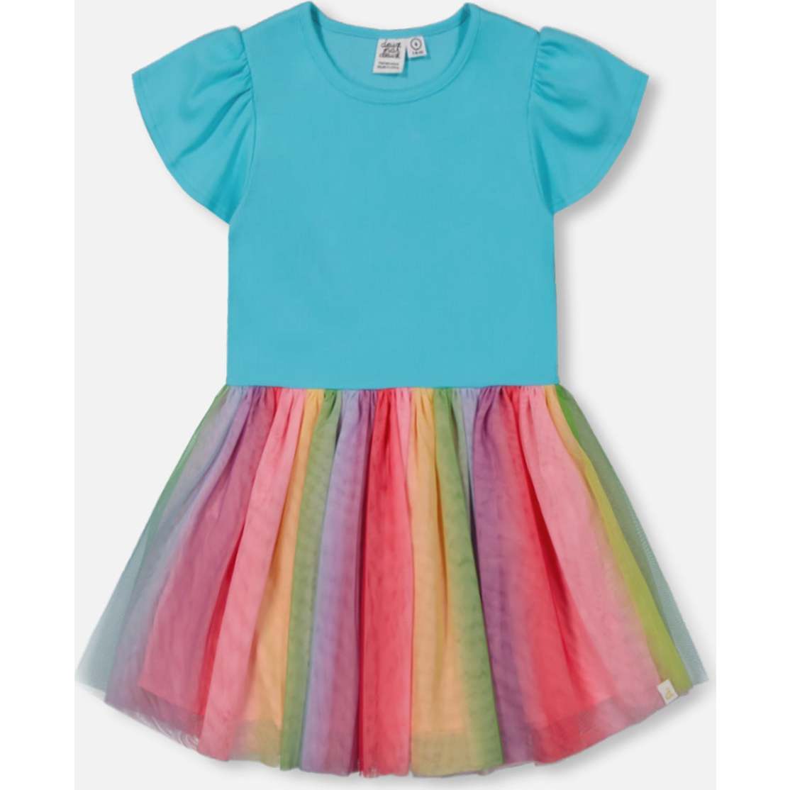 Bi-Material Dress With Mesh Skirt, Multicolored - Dresses - 1