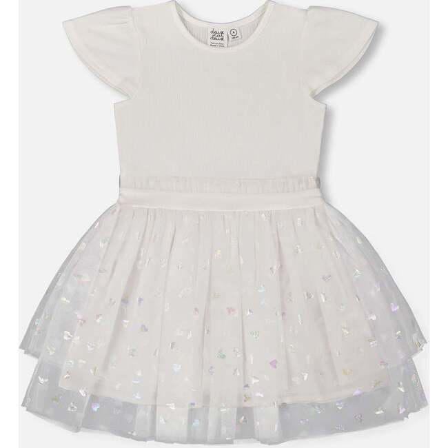 Bi-Material Dress With Glitter Hearts Skirt, Snow White