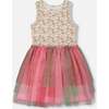 Bi-Material Cotton And Mesh Dress, Small Flowers And Multicolored - Dresses - 1 - thumbnail