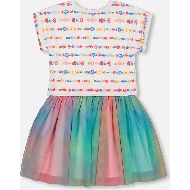 Bi-Material Dress With Mesh Skirt, Multicolored Tie Dye And White - Dresses - 4