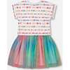 Bi-Material Dress With Mesh Skirt, Multicolored Tie Dye And White - Dresses - 4