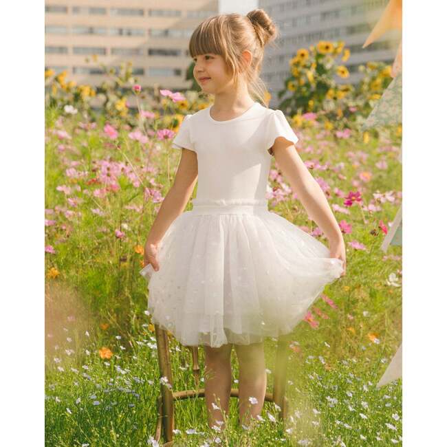 Bi-Material Dress With Glitter Hearts Skirt, Snow White - Dresses - 3