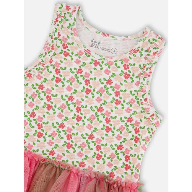 Bi-Material Cotton And Mesh Dress, Small Flowers And Multicolored - Dresses - 4