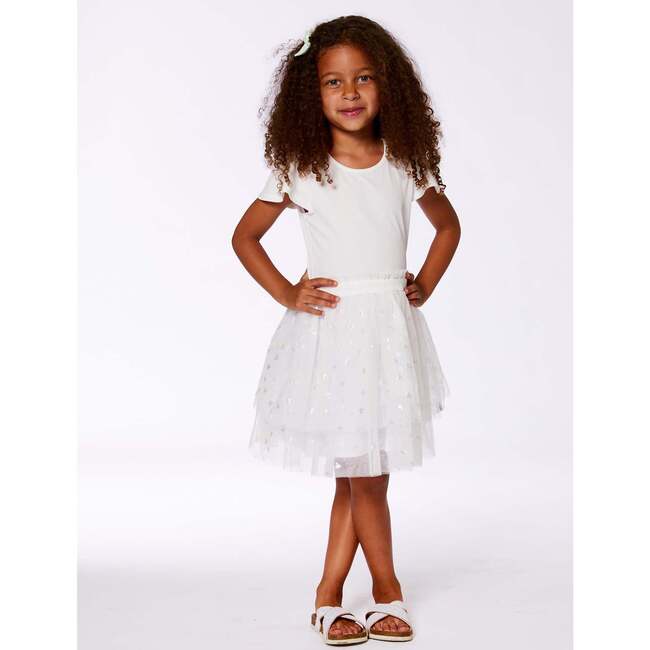 Bi-Material Dress With Glitter Hearts Skirt, Snow White - Dresses - 4