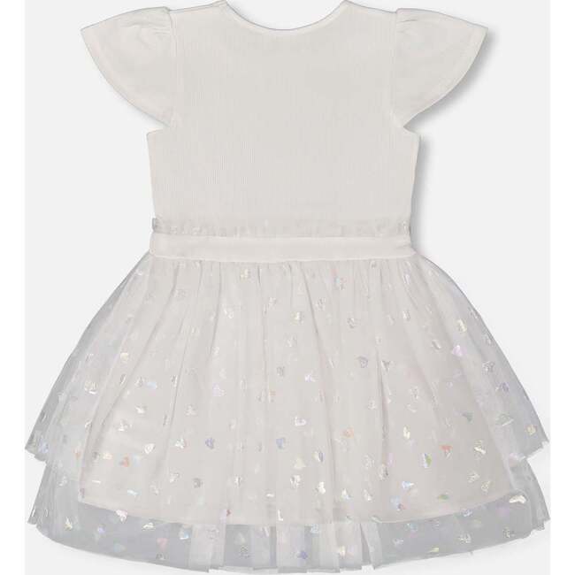 Bi-Material Dress With Glitter Hearts Skirt, Snow White - Dresses - 5