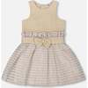 Bi-Material Belted Dress, Beige - Dresses - 1 - thumbnail