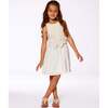 Bi-Material Belted Dress, Beige - Dresses - 2