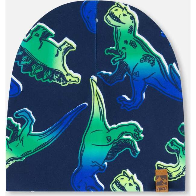 Beanie Hat, Blue And Green Dino On Navy