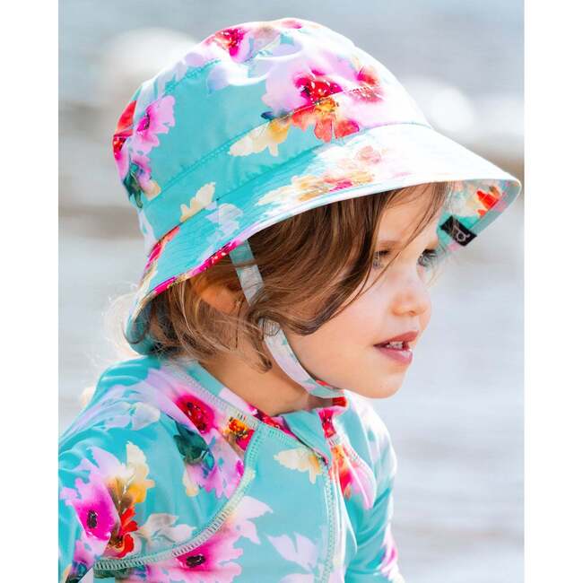 Beach Sun Hat, Turquoise And Pink Flowers - Hats - 2