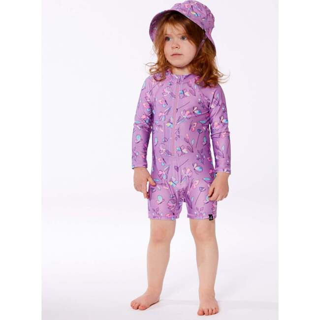 Beach Sun Hat, Old Mauve And Multicolored Butterflies - Hats - 2