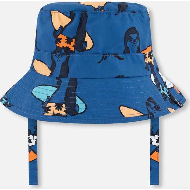 Beach Hat, Orange Sloths On Navy Blue