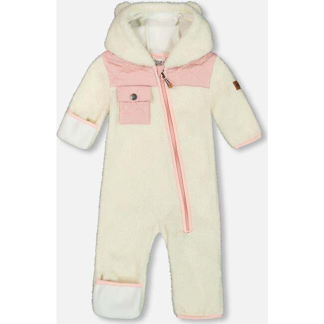 Baby One-Piece Sherpa Mid-Season Outerwear, Off-White And Pale Pink